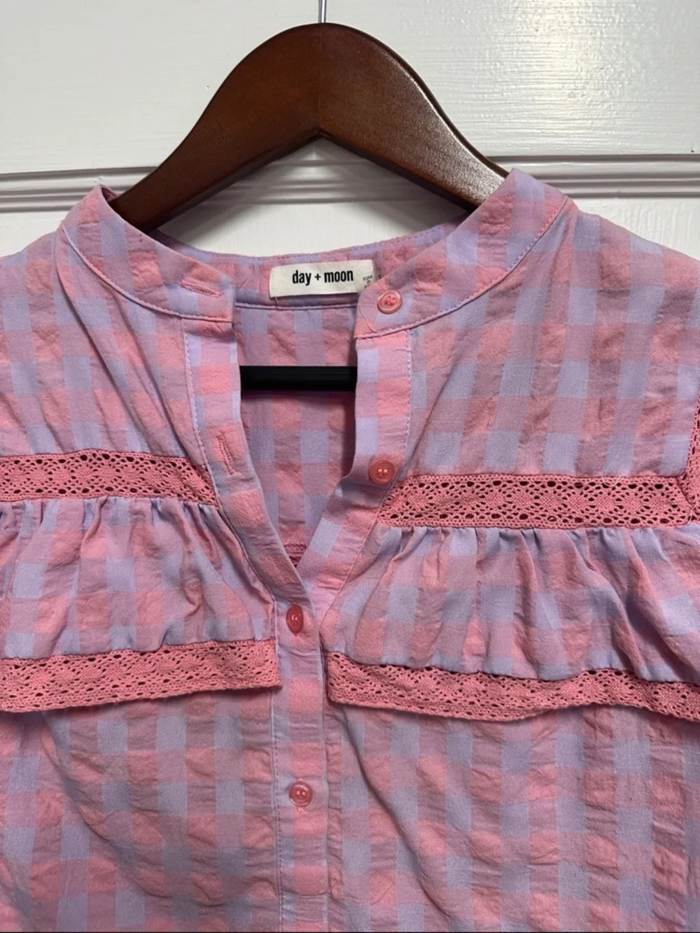 Pink & Lilac Ruffle Button-Front Girls Top - Picture 3 of 5